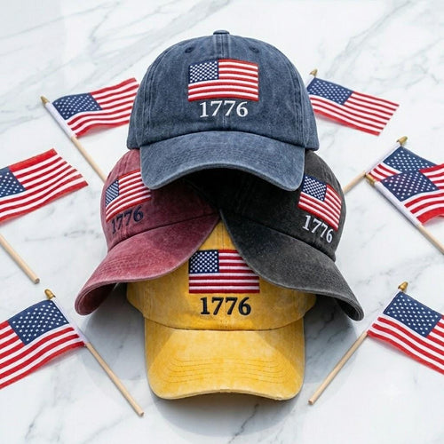 1776 USA Patriotic Matching Squad Embroidered Hat - 4th of July 250th Anniversary Cotton Dad Cap