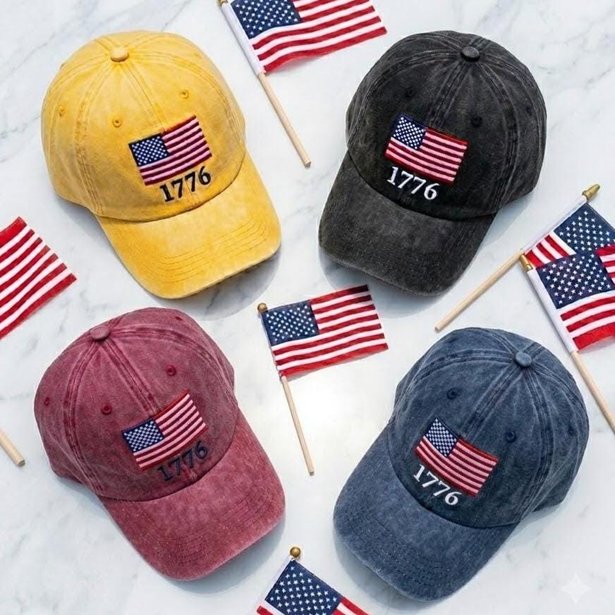1776 USA Patriotic Matching Squad Embroidered Hat - 4th of July 250th Anniversary Cotton Dad Cap