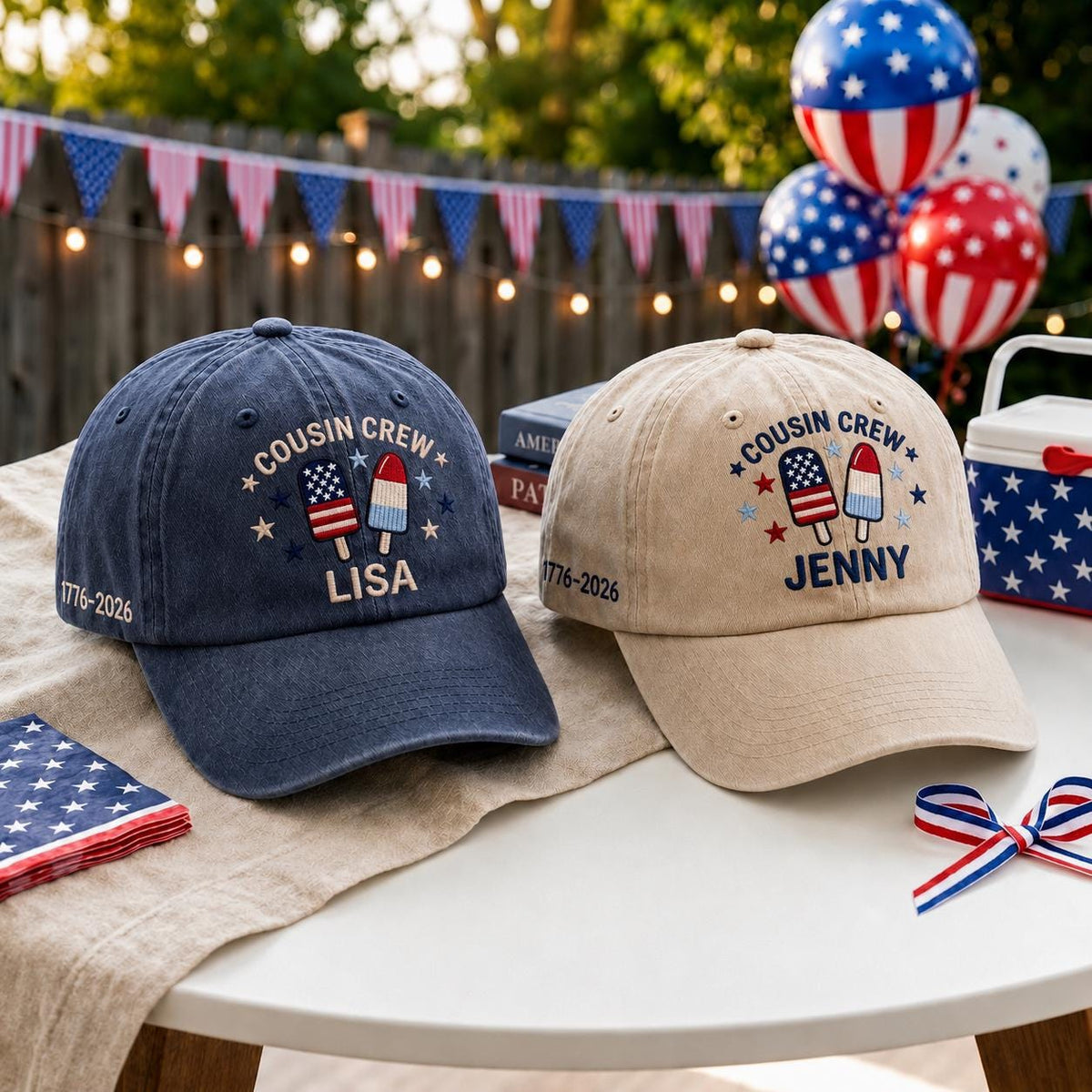 Personalized Cousin Crew Embroidered Hat, Family Matching Patriotic Baseball Cap