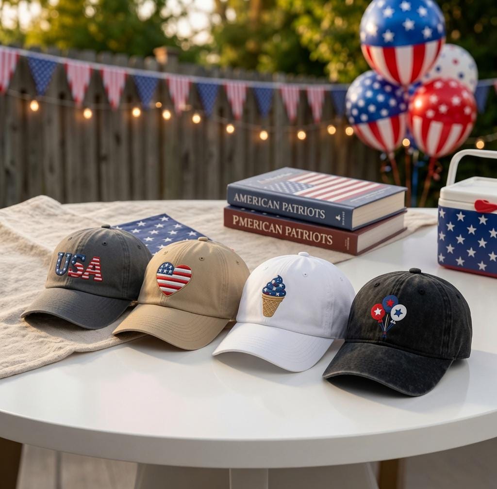 Custom American Flag Heart Embroidered Hat, Patriotic Baseball Cap, July 4th Gift