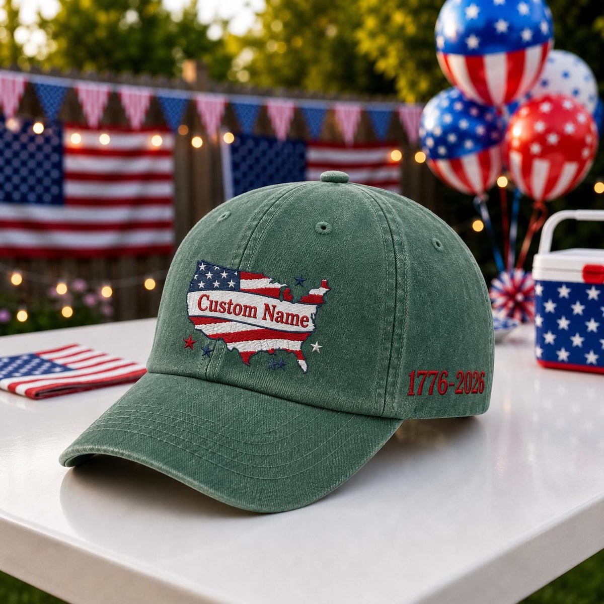 Personalized USA State Map Embroidered Hat, Custom Patriotic Baseball Cap