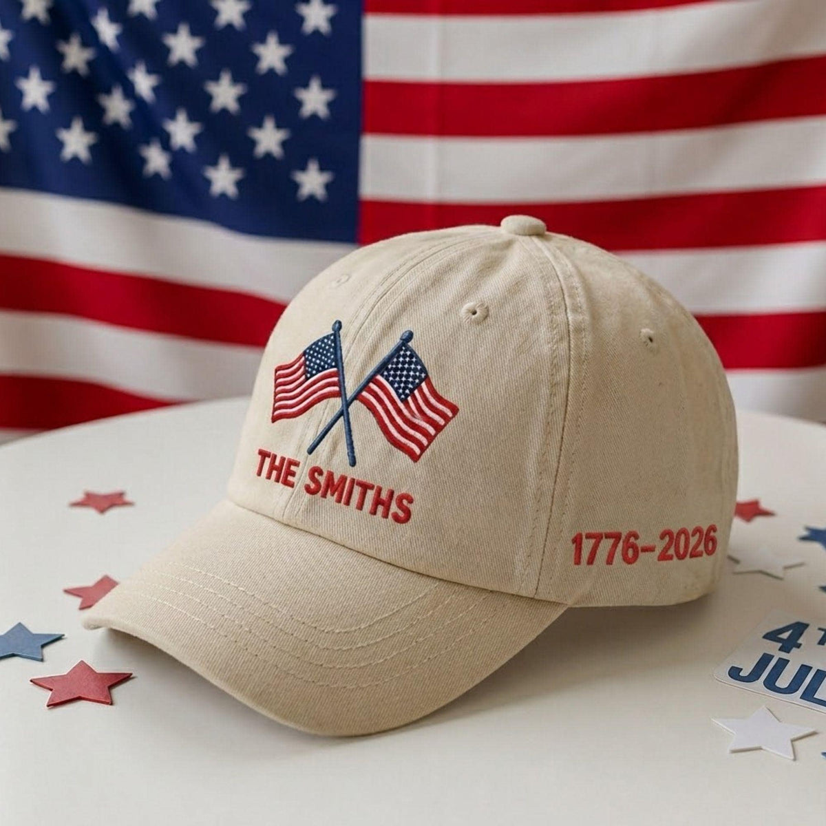 Custom Family Name American Flag Hat, Personalized Patriotic Baseball Cap