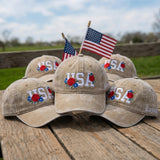 Custom Name USA Hat, Embroidered Floral USA Cap, Personalized Fourth of July Gift, Washed Patriotic Baseball Hat, 4th of July Cap