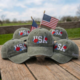 Custom Name USA Hat, Embroidered Floral USA Cap, Personalized Fourth of July Gift, Washed Patriotic Baseball Hat, 4th of July Cap
