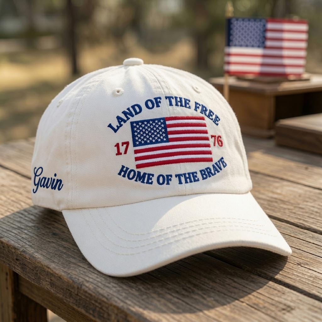 Custom Land Of The Free Hat, Home Of The Brave Cap, Personalized 1776 Patriotic Gift, 4th of July Baseball Hat, Custom Name Cap