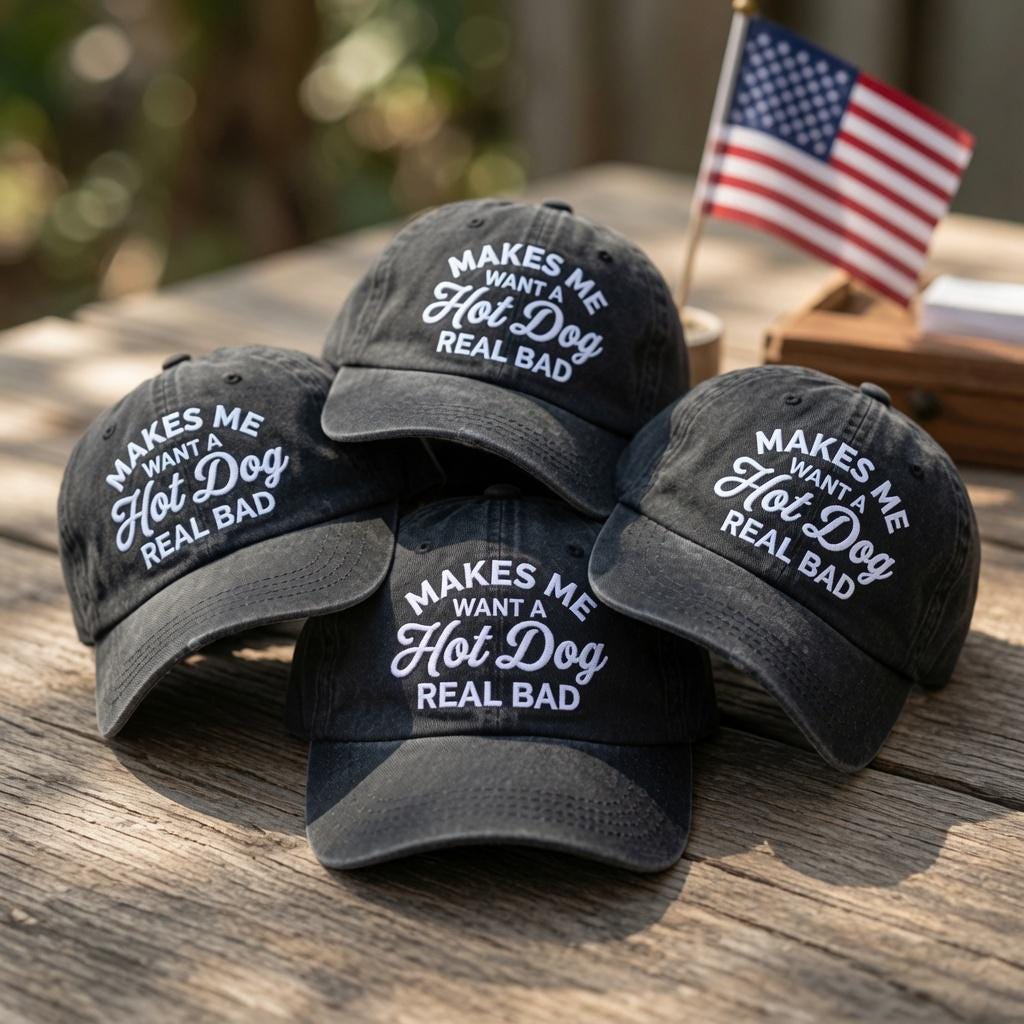 Makes Me Want A Hot Dog Real Bad Hat, Funny Custom Embroidered Dad Hat, Vintage Washed Cotton Baseball Cap, Funny Food Lover Gift, Retro Cap