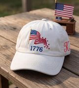 Custom Monogram 1776 Hat, Embroidered American Flag Cap, Personalized 4th of July Gift, America 2026 Patriotic White Baseball Hat, 1776 Cap