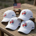 Custom Floral US Flag Embroidered Baseball Cap - Personalized 4th of July Gift For Her Cotton Dad Hat