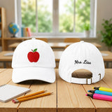 Custom Name Apple Embroidered Hat, Personalized Teacher Baseball Cap