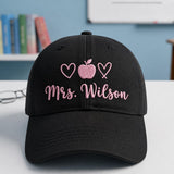 Custom Apple Embroidered Baseball Cap, Personalized Teacher Appreciation Hat