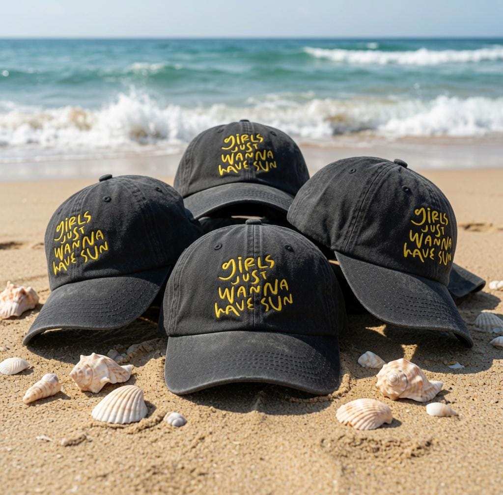 Custom Girls Just Wanna Have Sun Hat, Embroidered Beach Baseball Cap, Matching Summer Family Hats, Girls Trip Gifts, Beach Vacation Favors