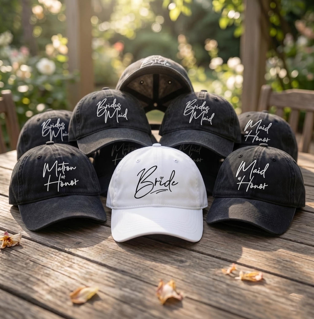 Custom Bachelorette Party Hats, Embroidered Bride Bridesmaid Caps, Maid of Honor Gift, Wedding Favors, Bridal Shower Gifts, Gift for Her
