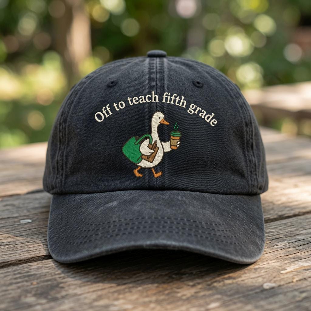 5th Grade Teacher Duck Embroidered Hat, Cute Back to School Baseball Cap, Fifth Grade Gift