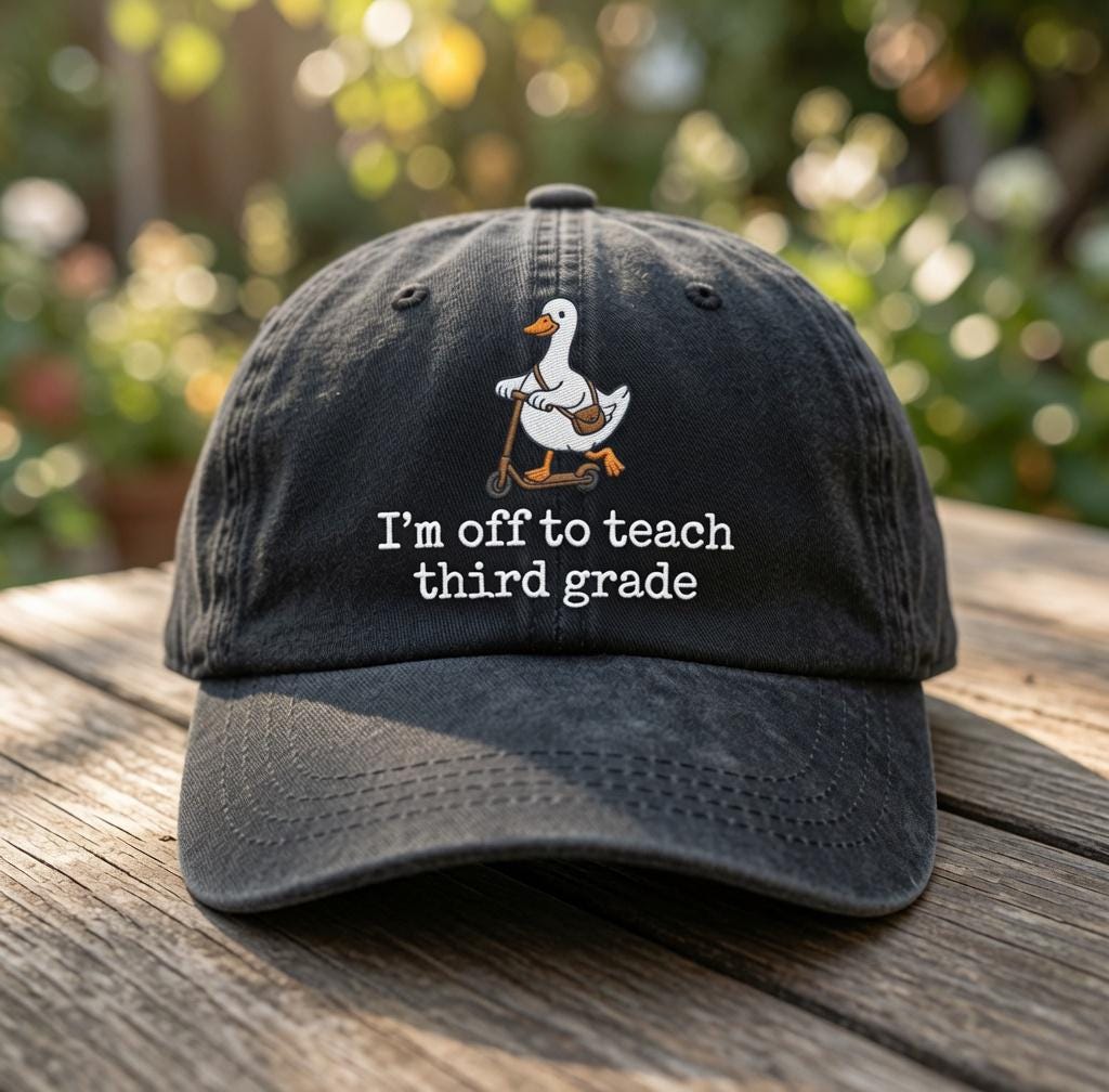 3rd Grade Teacher Goose Embroidered Hat, Scooter Bird Baseball Cap, Elementary Educator Gift
