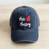 Personalized Apple Teacher Embroidered Hat, Custom Name Baseball Cap, Teacher Appreciation Gift
