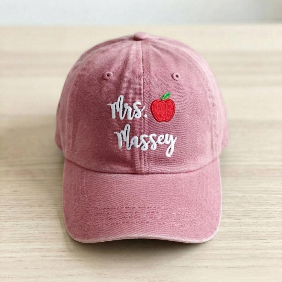 Personalized Apple Teacher Embroidered Hat, Custom Name Baseball Cap, Teacher Appreciation Gift