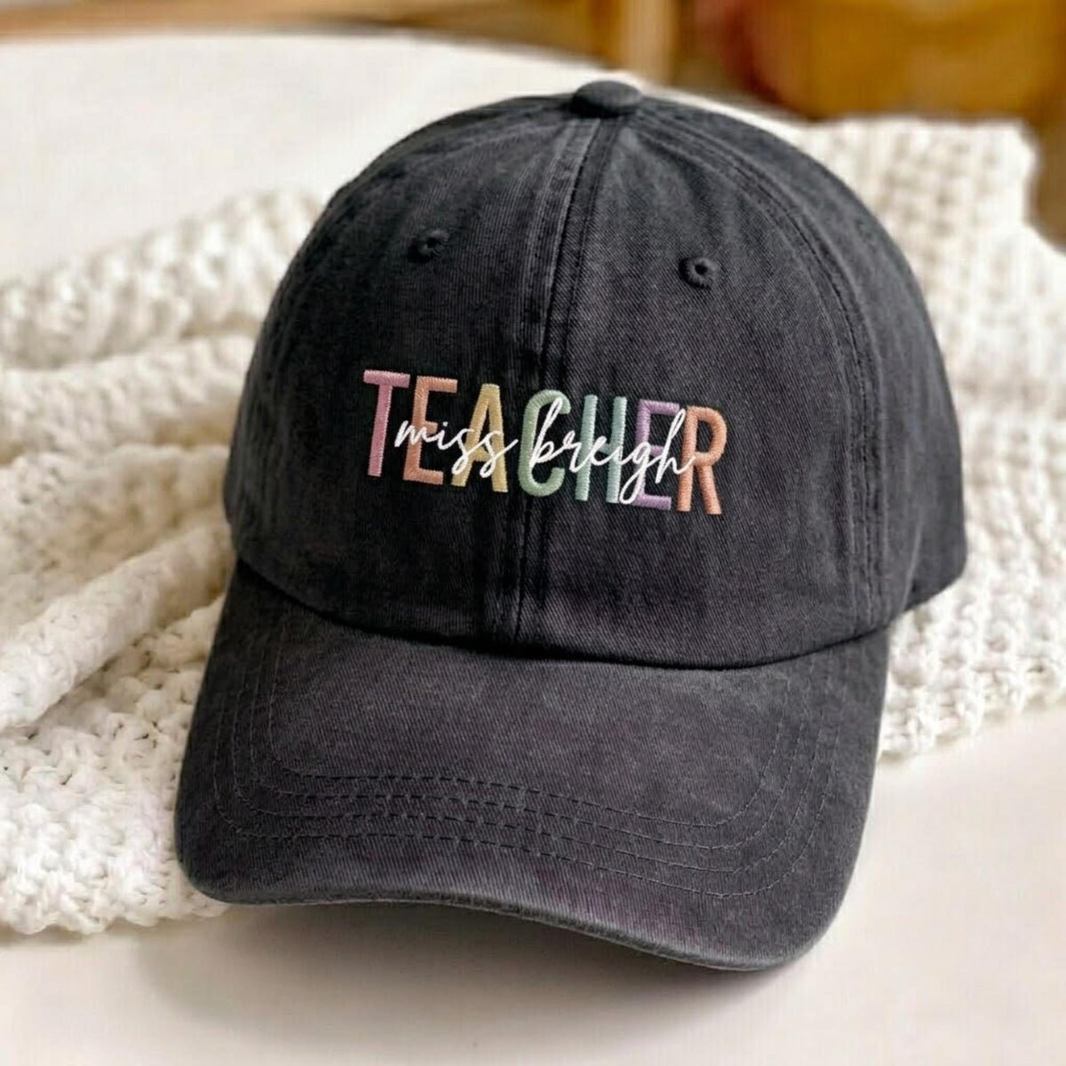 Custom Teacher Name Embroidered Hat, Personalized Cotton Baseball Cap, Back to School Gift