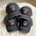 Matching Family Patriotic Embroidered Hats, American Flag Heart Baseball Caps, July 4th Gift