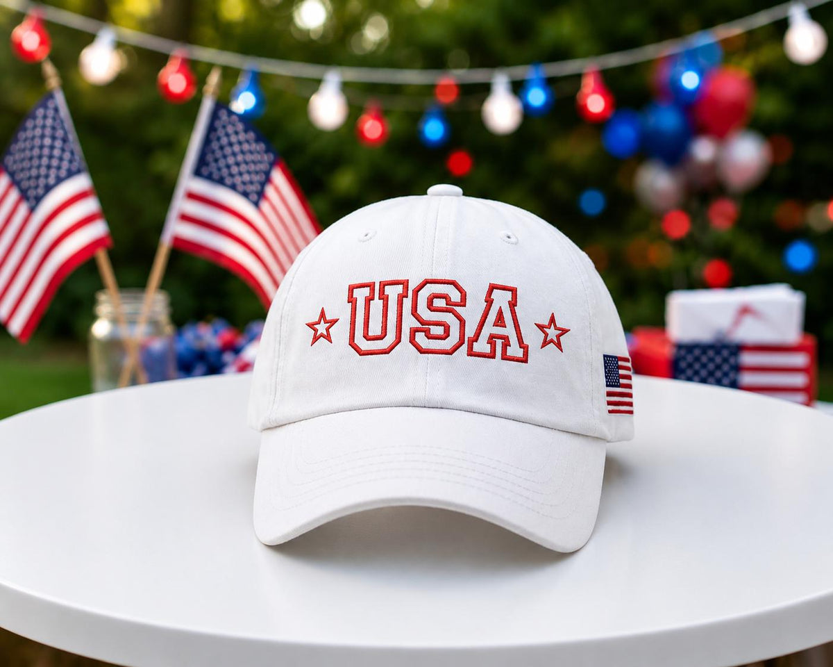 American Flag Embroidered Baseball Cap, Patriotic Hat with Side Flag Patch