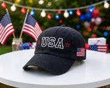 American Flag Embroidered Baseball Cap, Patriotic Hat with Side Flag Patch