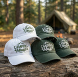 Custom Camping Mode Hat, Embroidered Mountain Dad Hat, Personalized Nature Lover Gift, Vintage Washed Hiking Baseball Cap, Camp Trip