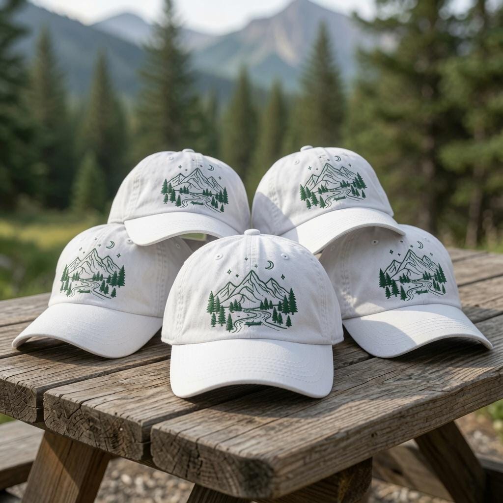 Custom Mountain Embroidery Hat, Minimalist Nature Lover Cap, Personalized Camping Gift for Her Him, Baseball Hat, Moon Cap