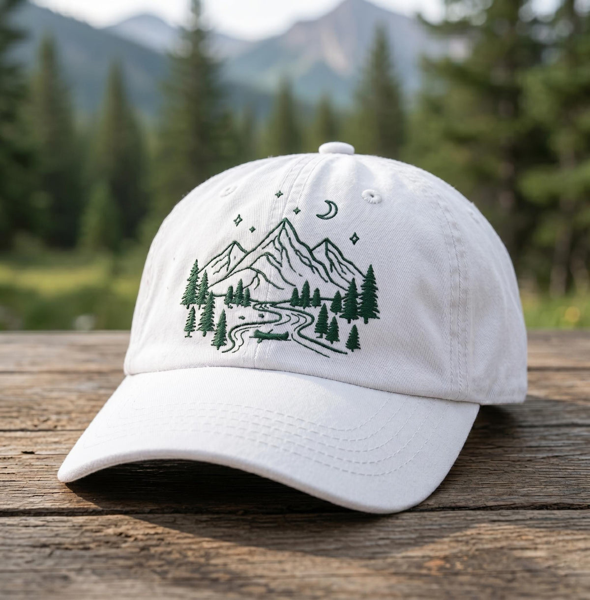 Custom Mountain Embroidery Hat, Minimalist Nature Lover Cap, Personalized Camping Gift for Her Him, Baseball Hat, Moon Cap
