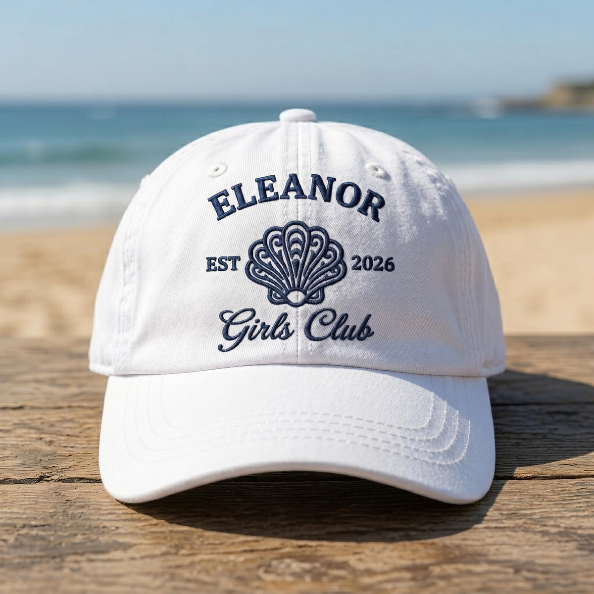 Custom Girls Trip Hat, Embroidered Seashell Dad Cap, Personalized Bachelorette Party Gift, Vintage Washed Denim Beach Baseball Hat, Club