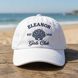 Custom Girls Trip Hat, Embroidered Seashell Dad Cap, Personalized Bachelorette Party Gift, Vintage Washed Denim Beach Baseball Hat, Club