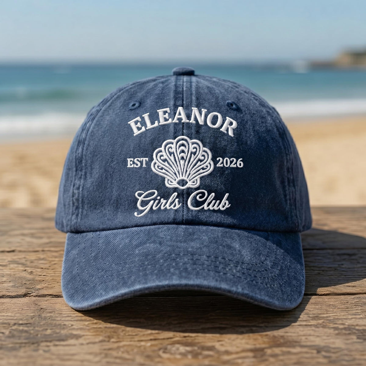 Custom Girls Trip Hat, Embroidered Seashell Dad Cap, Personalized Bachelorette Party Gift, Vintage Washed Denim Beach Baseball Hat, Club