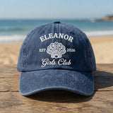 Custom Girls Trip Hat, Embroidered Seashell Dad Cap, Personalized Bachelorette Party Gift, Vintage Washed Denim Beach Baseball Hat, Club