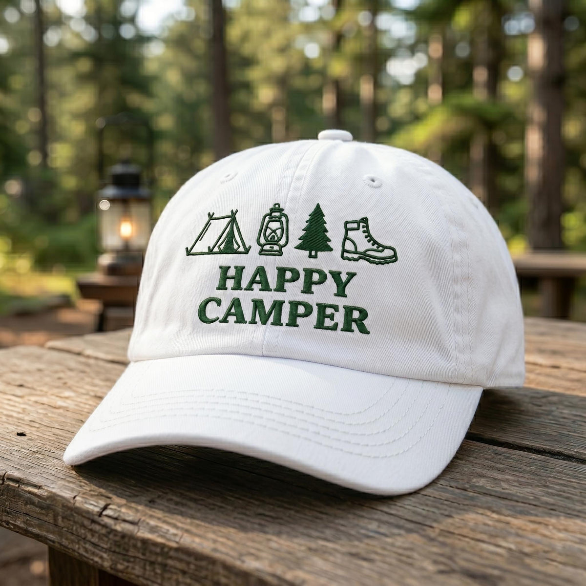 Happy Camper Hat, Custom Embroidered Camping Dad Cap, Personalized Nature Lover Gift, Baseball Hat, Summer Camp Trip Gifts