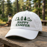 Happy Camper Hat, Custom Embroidered Camping Dad Cap, Personalized Nature Lover Gift, Baseball Hat, Summer Camp Trip Gifts