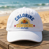Chlorine Sunshine Baseball Cap, Custom Embroidered Pool Day Hat, Personalized Gift for Swimmer, Retro White Summer Sun Hat, Beach Caps