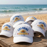 Chlorine Sunshine Baseball Cap, Custom Embroidered Pool Day Hat, Personalized Gift for Swimmer, Retro White Summer Sun Hat, Beach Caps