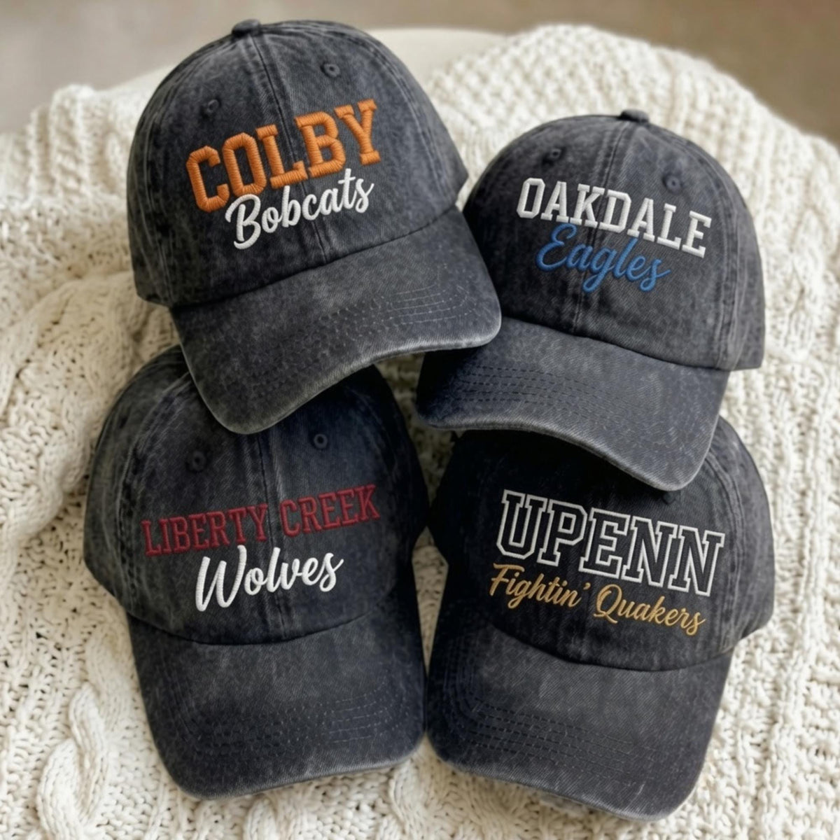 Custom Embroidered Washed Cotton Baseball Cap, Varsity Style Personalized Hat