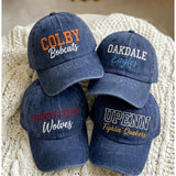 Custom Embroidered Washed Cotton Baseball Cap, Varsity Style Personalized Hat