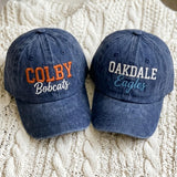 Custom Embroidered Washed Cotton Baseball Cap, Varsity Style Personalized Hat