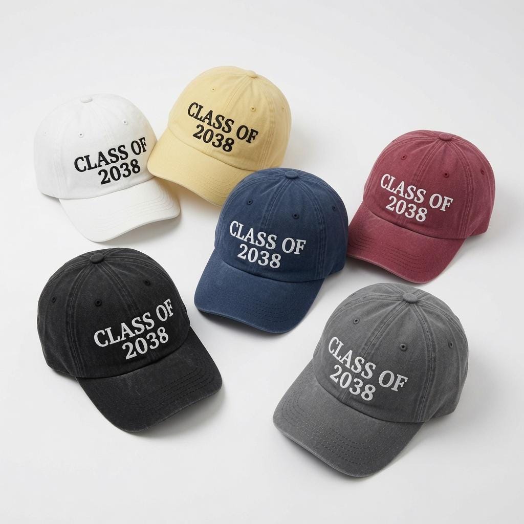 Custom Class Year 2038 Embroidered Cap, Graduation Hat, Personalized School Gift, Senior Student Cap, Matching Group Hat, Graduation Party