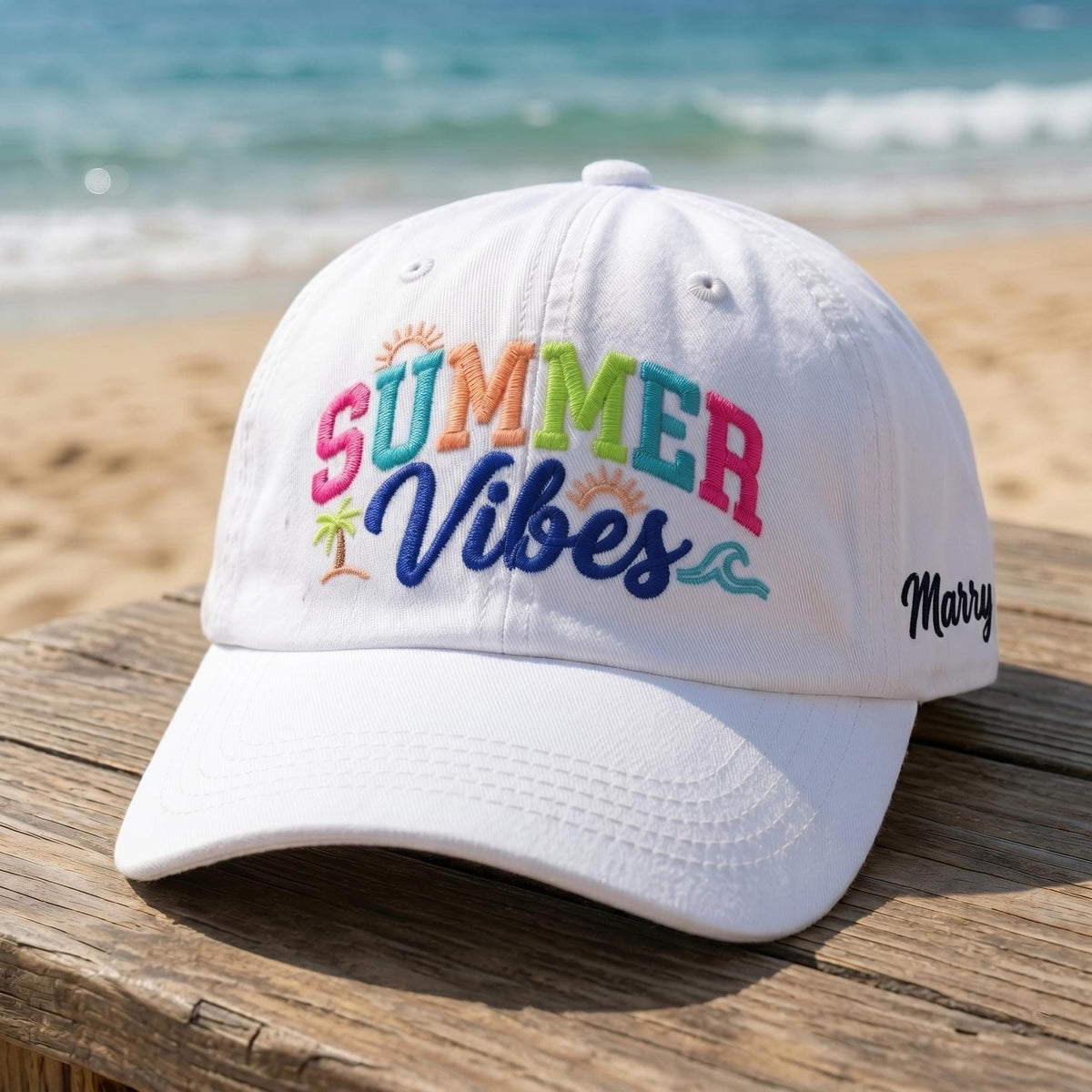 Custom Summer Vibes Beach Embroidered Baseball Cap - Personalized Name Vacation Cotton Dad Hat