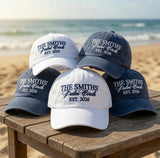 Custom Family Reunion Hat, Personalized Last Name Dad Cap, Embroidered Washed Cotton Trucker Hat, Matching Family Vacation Sun Hat Gift