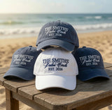 Custom Family Reunion Hat, Personalized Last Name Dad Cap, Embroidered Washed Cotton Trucker Hat, Matching Family Vacation Sun Hat Gift