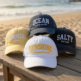 Custom Beach Hat, Personalized Summer Vibes Dad Cap, Embroidered Sunshine Sun Hat, Salty But Cute Washed Cotton Hat, Girls Trip Ocean Gift