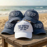 Custom Family Reunion Hat, Personalized Last Name Dad Cap, Embroidered Washed Cotton Trucker Hat, Matching Family Vacation Sun Hat Gift