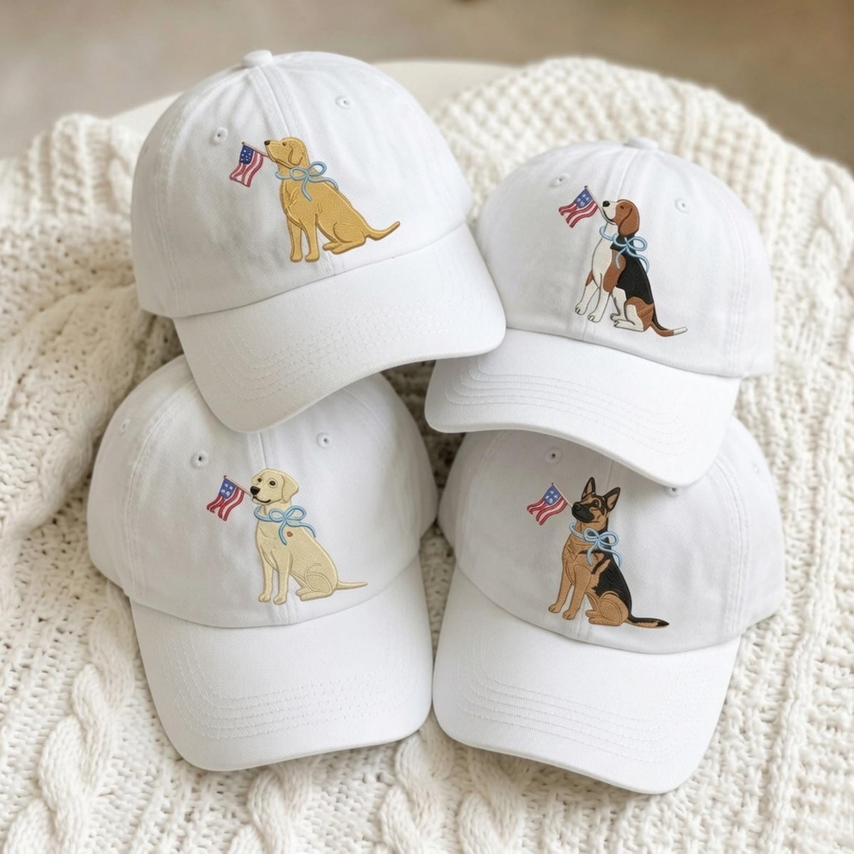 Custom Dog Embroidered Hat, American Flag Patriotic Pet Lover Baseball Cap