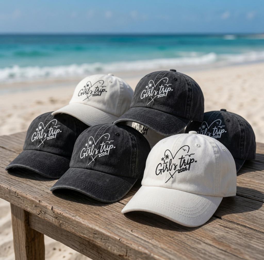 Custom Girls Trip 2026 Hat, Personalized Beach Vacation Dad Cap, Embroidered Washed Cotton Hat, Matching Bachelorette Party Favor Gift