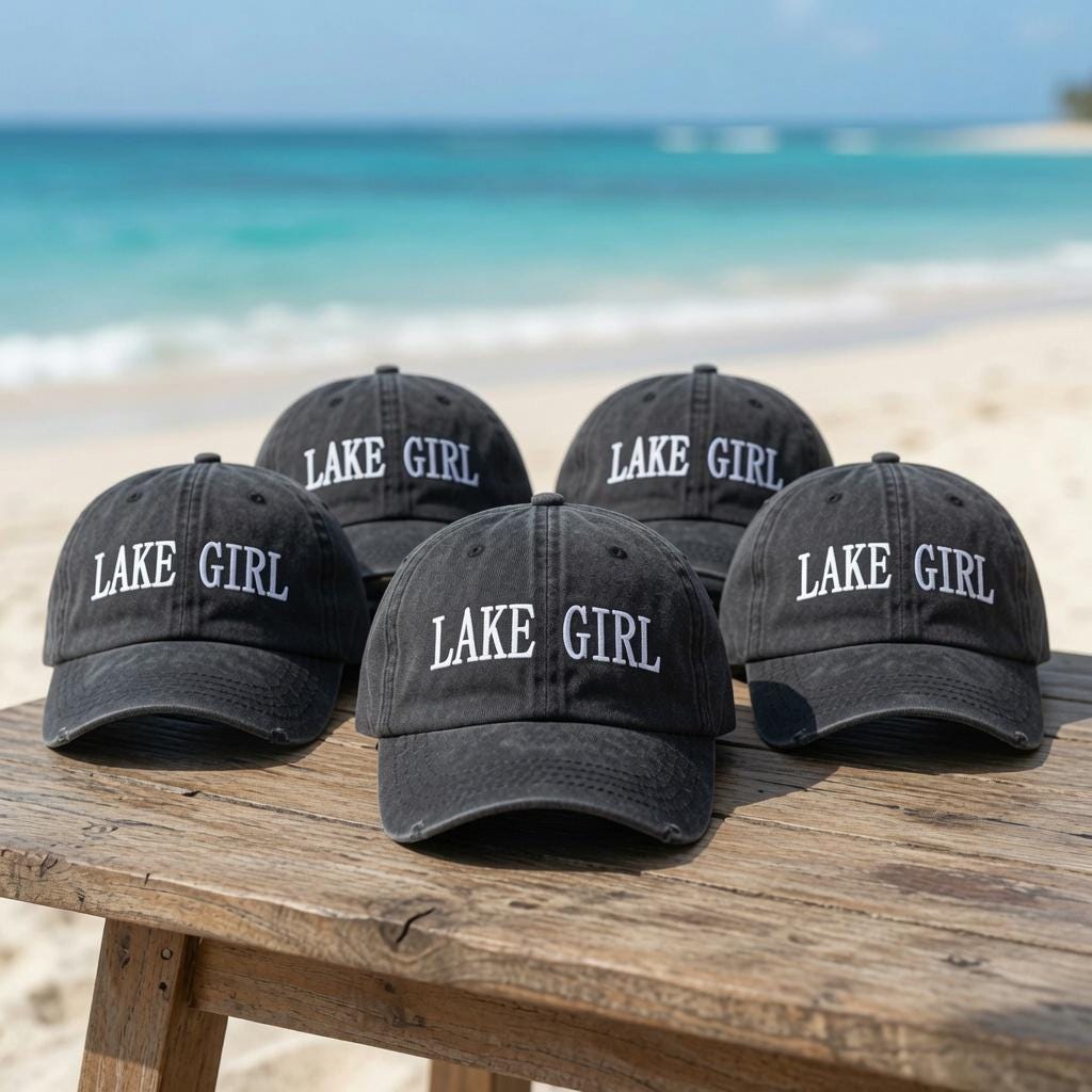Lake Girl Custom Hat, Personalized Lake Life Dad Cap, Embroidered Washed Cotton Trucker Hat, Matching Girls Trip Gift, Beach Vacation