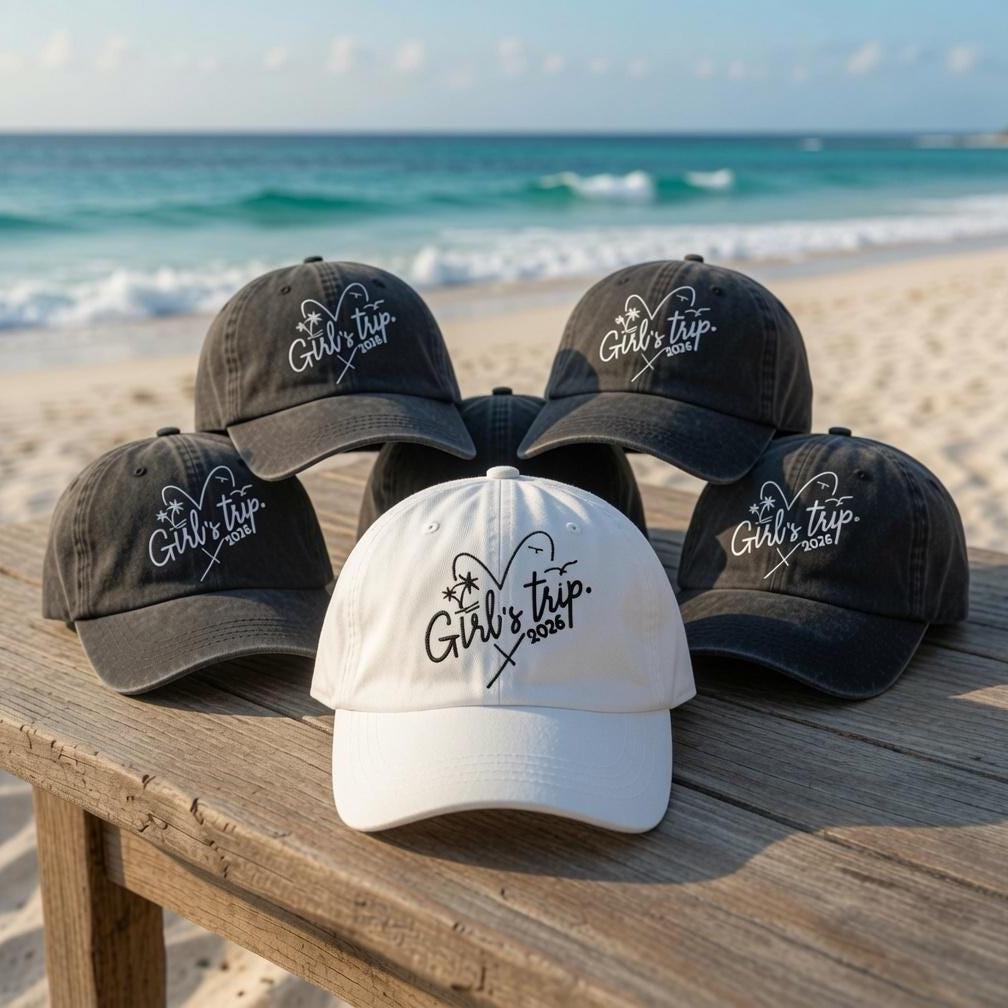 Custom Girls Trip 2026 Hat, Personalized Beach Vacation Dad Cap, Embroidered Washed Cotton Hat, Matching Bachelorette Party Favor Gift