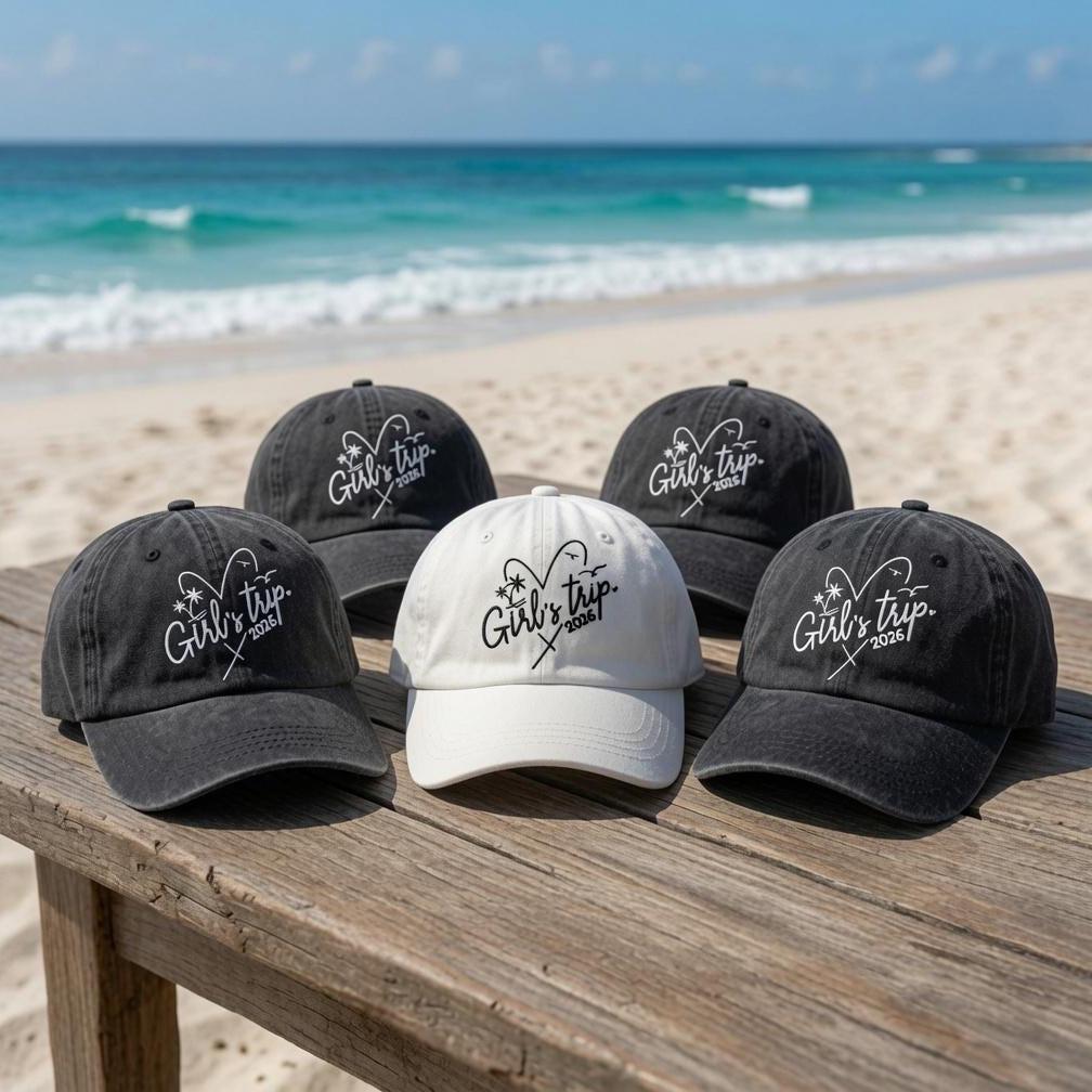 Custom Girls Trip 2026 Hat, Personalized Beach Vacation Dad Cap, Embroidered Washed Cotton Hat, Matching Bachelorette Party Favor Gift