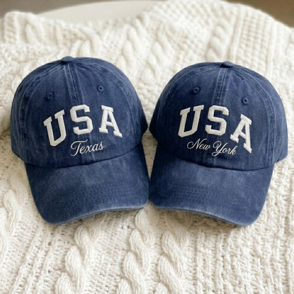 Custom USA City Name Embroidered Hat, Personalized American Flag Washed Cotton Baseball Cap
